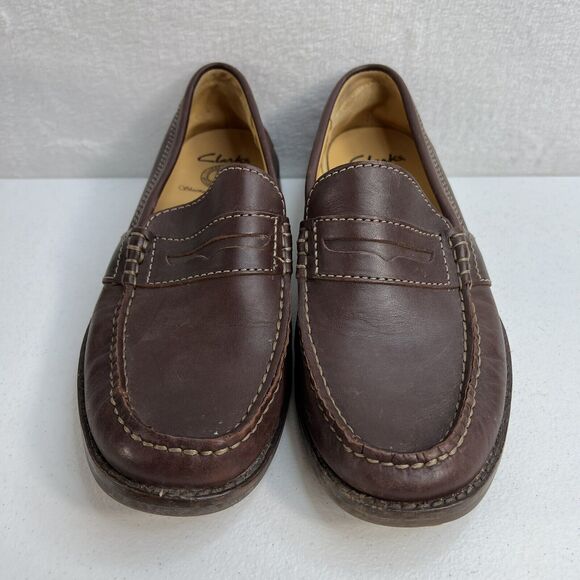 Clarks Mens 7.5 Penny Loafer‎ Driving Shoe Brown Leather Slip On Moccasin main image 12